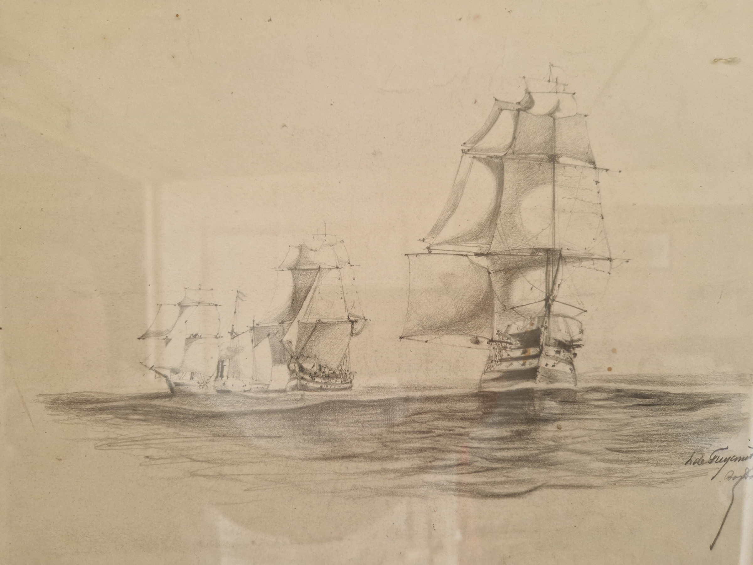 Antique drawing of sailing ships